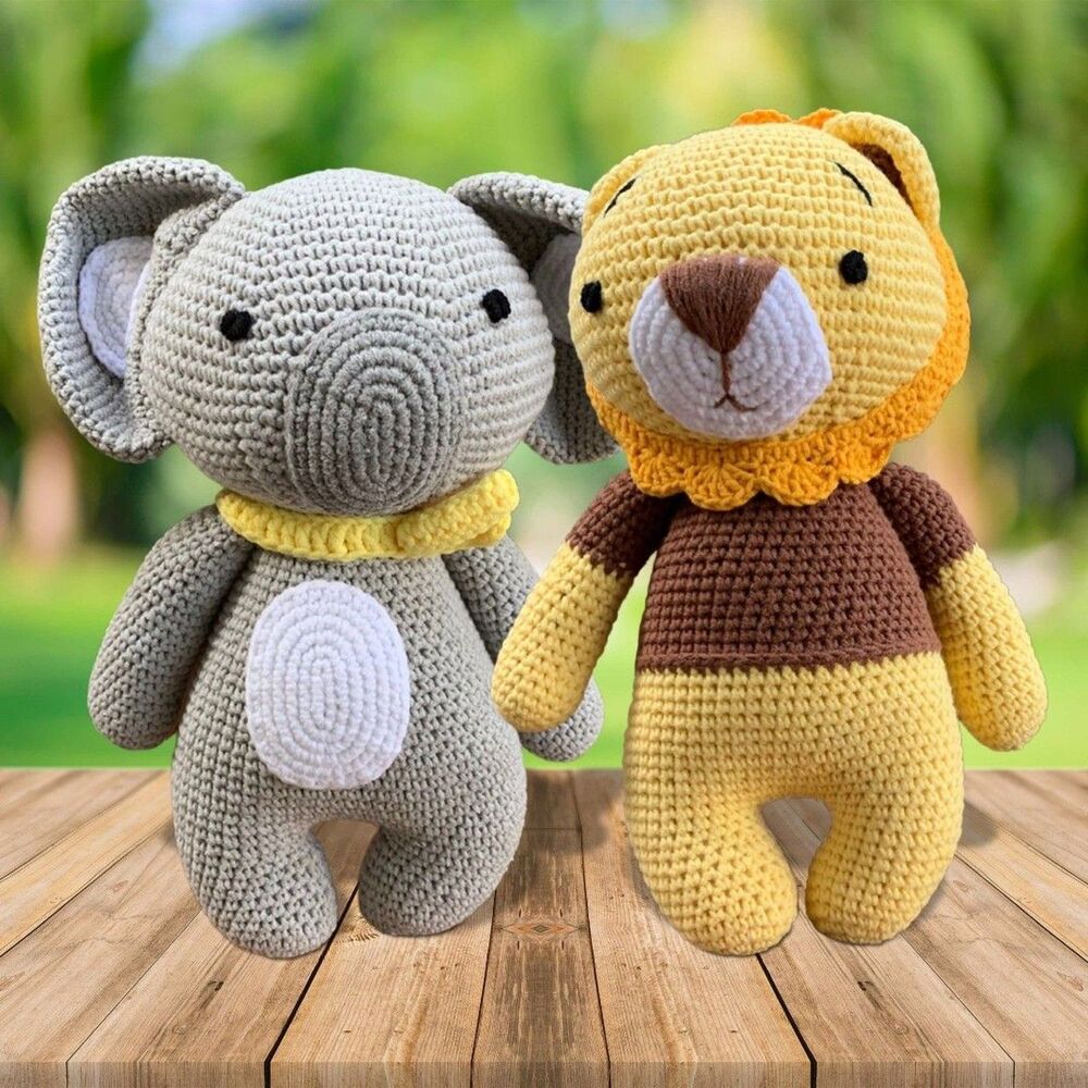 Handmade Crochet Lion and Koala Bear Set